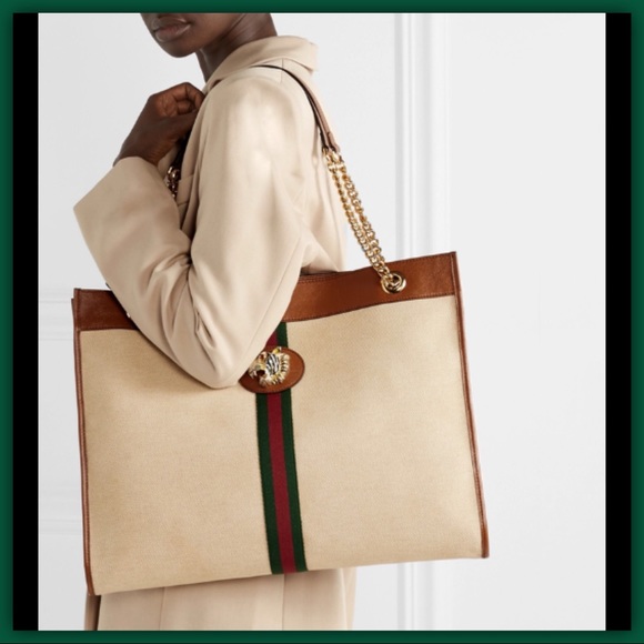 Gucci Handbags - Rajah Large Embellished LeatherTrimmed Canvas Tote
